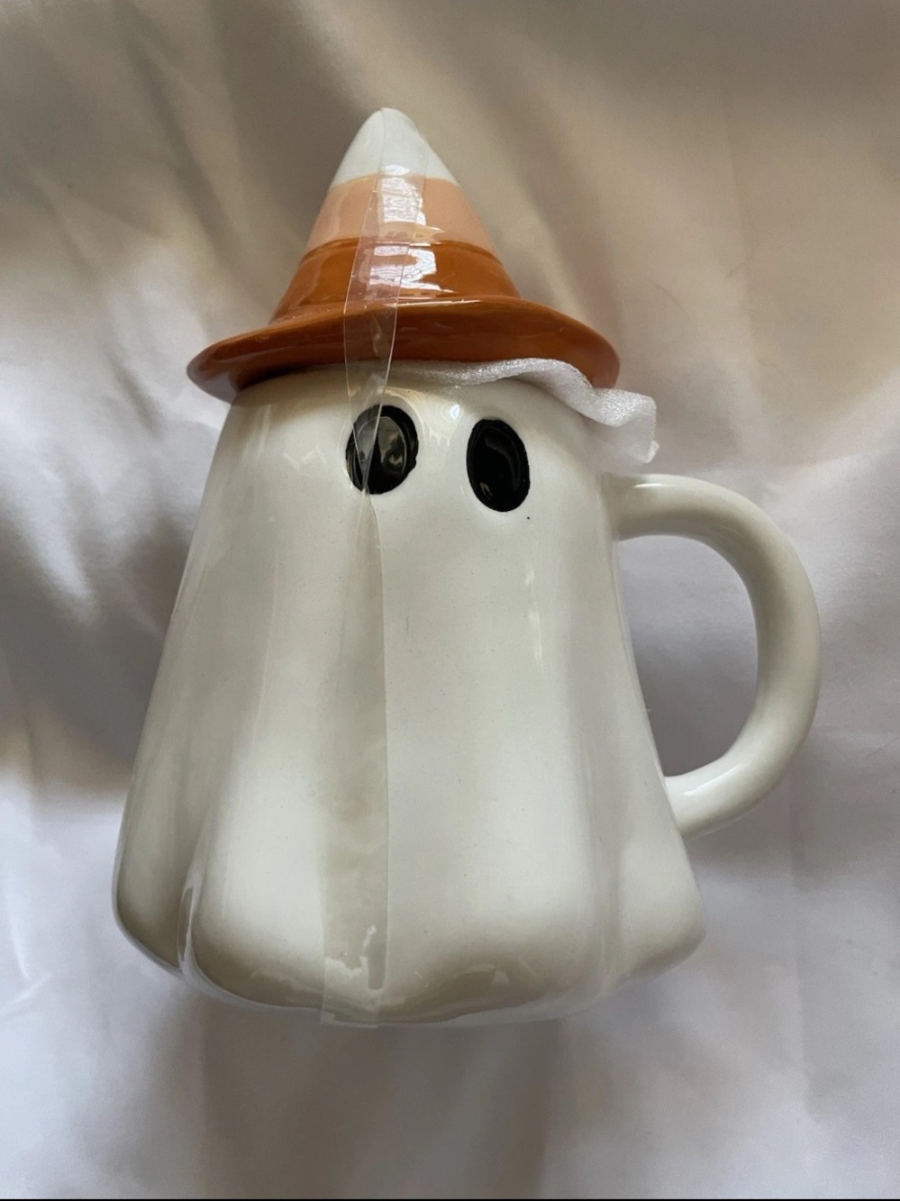 Halloween Ghost coffee and tea cup with candy corn witch hat large